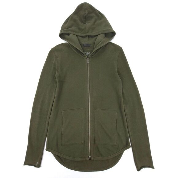 ATM French Terry Zip-Up Hoodie Curved Hem Knit Jacket XS Quiet Luxury Army Green - Picture 1 of 11